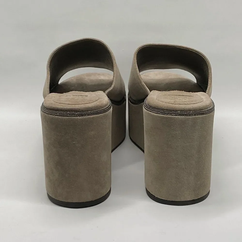 Brunello Cucinelli Suede Monili Platform Slide Sandals size 38